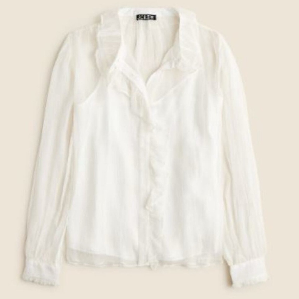 Nwt J Crew Elegant White Ruffled Blouse Size 4